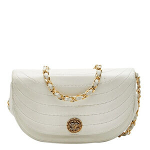 Chanel Coco Mark Half Moon Chain Shoulder Bag, White Lambskin, Women's CHANEL